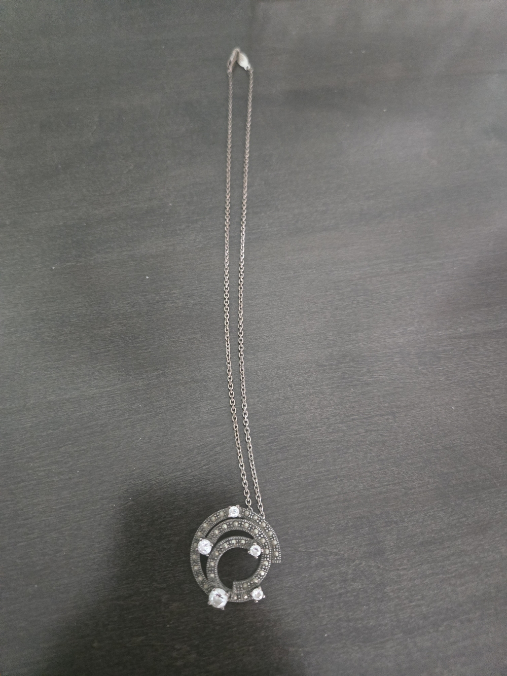 Judith Jack Silver-Tone Double Circle Crystal Necklace